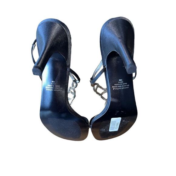 Jennifer Moore Onyx Black - Black Slingback - Jeweled Open Toe Heels Wmns Sz 10 - Picture 8 of 12